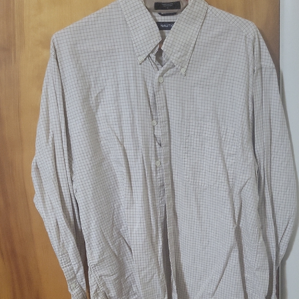 Nautica Men's Beige Plaid Button Down Shirt